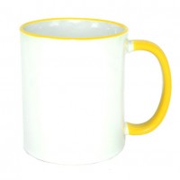 Кружка ЛЮКС белая с цв. ручкой и ободком,желтая(1/12/36)SM02Y