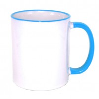 Кружка ЛЮКС белая с цв. ручкой и ободком,голуб(1/12/36)