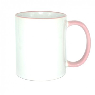 Кружка ЛЮКС белая с цв. ручкой и ободком,розовая1/12/36 SM02P