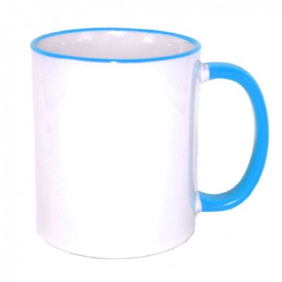 Кружка ЛЮКС белая с цв. ручкой и ободком,голуб(1/12/36)