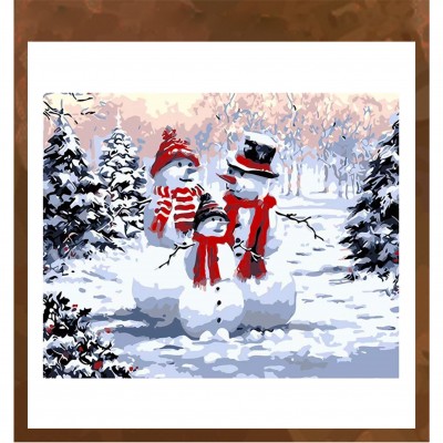 Живопись по номерам  40*50 см  GX8339 "Снеговики"     Возврату и обмену не подлежит
